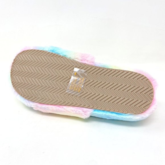 Sugar Wryde Tie Dye Platform Womens Fluffy Slip On Fur Warm Slipper Sandals - Picture 5 of 5